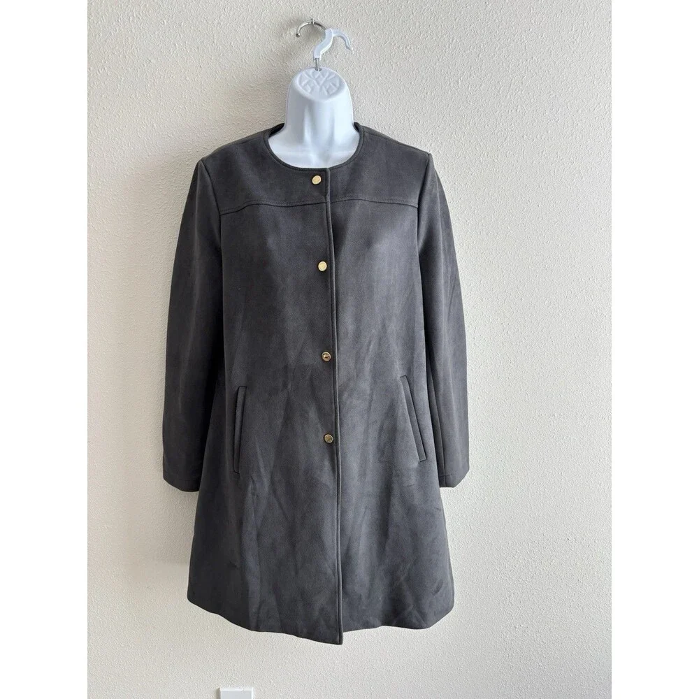 Marc‎ New York Women's Faux Suede Gray Trench Coat Gold Buttons Small